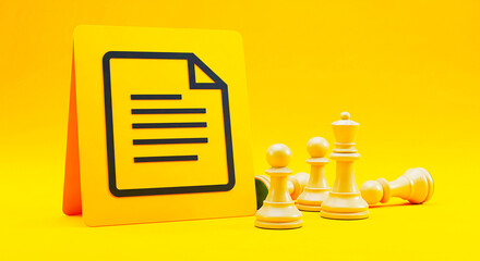 A yellow background with a document icon and chess pieces suggesting strategic documentation planning