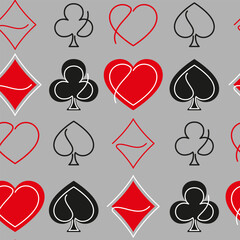 Suits signs seamless pattern. Playing card vector illustration isolated on white background. Design for Business presentation. Casino pattern with playing cards suits.