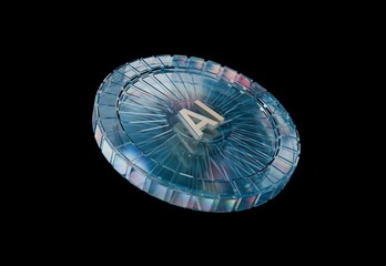 Artificial Intelligence blue dispersed glass 3D render on a black background, isolated	