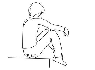 Concept of depression, boy sitting on a step