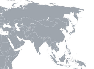 Map of Asia with political divisions, for infographics on white background 