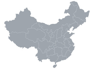 Gray map with political divisions of the country of China, ready for infographics