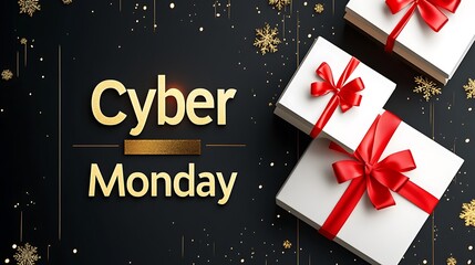 Gold and red gifts celebrating Cyber Monday.