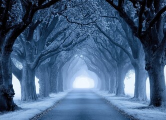 Tree Lined Road Fog Mystery