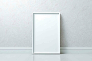A super bright clean and minimalistic forward facing basic poster frame that is centered in the photo and completely empty with nothing but a white canvas Le