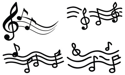 Abstract music background vector illustration featuring musical notes, floral elements, and decorative swirls for a dynamic design