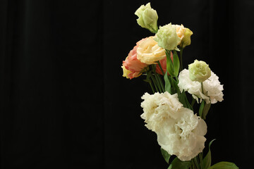 黒背景のトルコキキョウの花束 