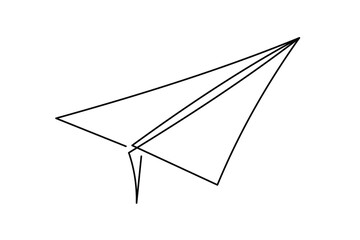 Line Art Paper Plane. Abstract Minimalist One Continuous Editable Stroke. Mail, News and Action Concept. Sketch Outline Modern Curve Contour Drawn Symbol Silhouette.