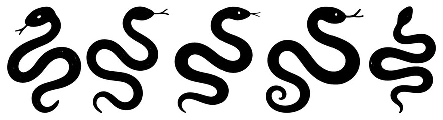 Fototapeta premium PNG Stylized snake silhouette designs, element set on transparent background