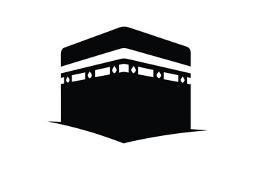 Minimalist black and white silhouette vector of the Kaaba, the most sacred site in Islam located in Mecca. Ideal for Hajj, Umrah, Islamic designs, Eid al-Adha, Ramadan graphics and religious projects
