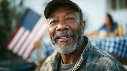 A proud veteran hosts a festive Independence Day barbecue.