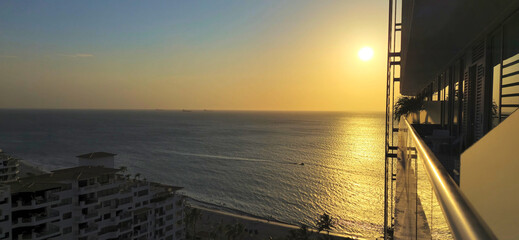 Landscape of the Caribbean Sea, on a summer night, at sunset