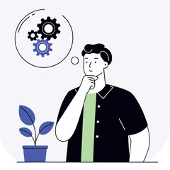 Man Thinking About Gears Vector Illustration Concept