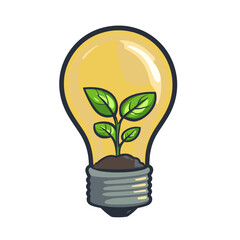 Creative lightbulb icon with a plant growing inside showcasing sustainability and eco-friendliness in a simple cartoon design