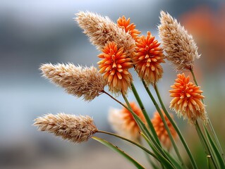 Obraz premium Orange torch lilies amidst wispy plumes