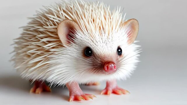 Cute Albino Hedgehog: A captivating portrait of an adorable albino hedgehog with a charming appearance. It's a celebration of wildlife charm.