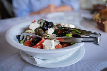 Traditional Albanian food served in Berat restaurant