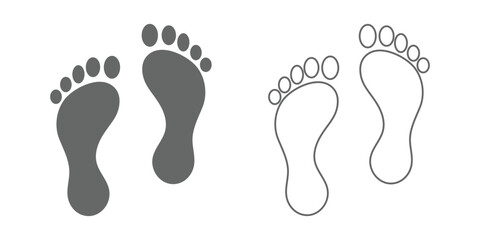 human foot prints simple bare feet print symbol silhouette footstep icon. Minimalist human footprint icon. Footprints symbol set, Footprints. Foot icon set. 
