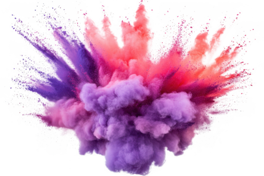 Colorful powder explosion isolated on transparent background