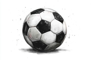 Naklejka premium A black and white soccer ball stands prominently against a soft light background. The spherical shape and distinct pentagonal and hexagonal patterns highlight its classic design.