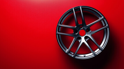 Obraz premium A wheel rim of the car isolated on red background 