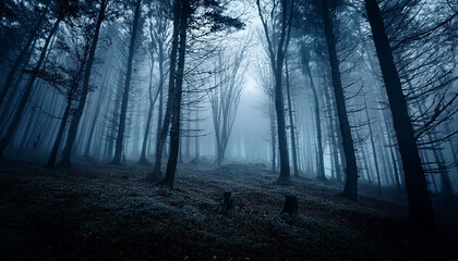 Fototapeta premium dark forest horror background with fog