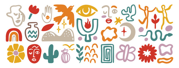 matisse organic contemporary art elements set, bohemian artistic abstract hand drawn minimal boho style