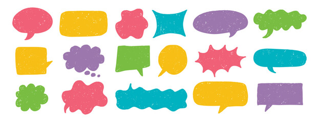 speech bubble texture chalk pencil doodle set. Crayon speech bubble frame, comic talk balloon Grunge colorful collection.