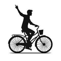 Obraz premium Silhouette of man riding bicycle with one hand up — vector illustration