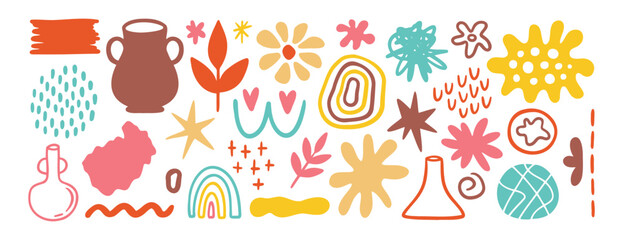 trendy matisse doodle organic shapes design elements set. hand drawn style inspired leaves, stars elements. Flat isolated shapes