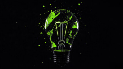A Black Light Bulb with Neon Green Filaments Floating in Mid-Air Representing a Game-Changing Business Idea (7)