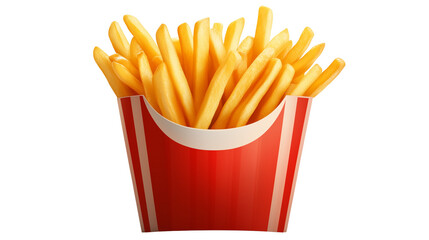 A set of delicious French fries served in a classic red and white container, isolated on a transparent background