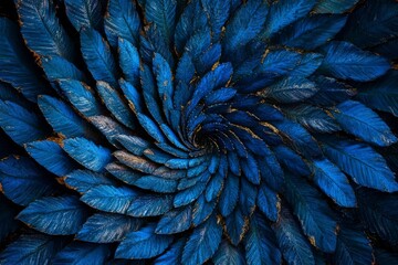 Swirling Blue Leaves Create a Mesmerizing Pattern in an Artistic Arrangement of Natures Beauty