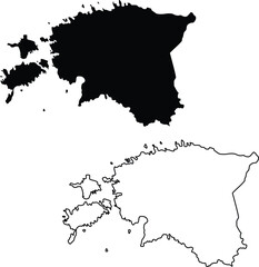 Map of Estonia Silhouette Flat and Outline Design