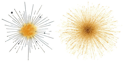 PNG Radiant festive golden bursts, element set on transparent background