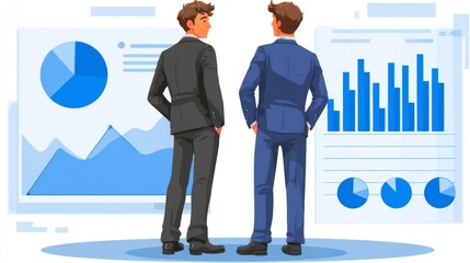 Businessmen Analyzing Data Charts and Graphs for Strategic Planning