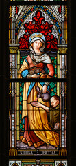 Saint Elizabeth of Hungary (of Thuringia). A stained-glass window in the Cathedral of St Elizabeth (Dóm svätej Alžbety) in Košice, Slovakia.