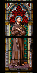 St Francis of Assisi. A stained-glass window in the Cathedral of St Elizabeth (Dóm svätej Alžbety) in Košice, Slovakia.
