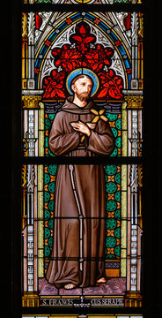 St Francis of Assisi. A stained-glass window in the Cathedral of St Elizabeth (D&oacute;m sv&auml;tej Alžbety) in Ko&scaron;ice, Slovakia.