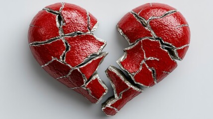 Broken Hearts Cracked Red Heart Shapes with Silver Lines for Emotional and Relationship Themes