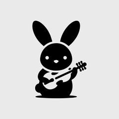 A whimsical black vector logo silhouette of a rabbit playing a lovely violin