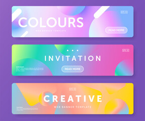 Colorful web banners with abstract vibrant gradient background and bold text. Header design for website. Coupon template. Ideal for digital ad, promotion, marketing campaign.