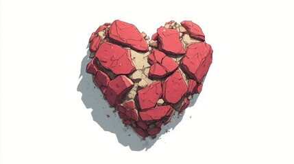 Broken Heart Symbol Red Shattered Pieces Forming a Love Shape Emotional Artwork for Romance a