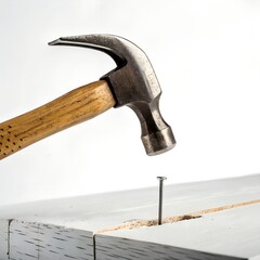 Claw Hammer on White Background with Nail – DIY Home Improvement Tool Concept