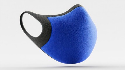 Blue Protective Face Mask with Black Ear Loops on White Background