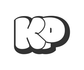 Obraz premium KP logo, bubble comic lettering, rounded in graffiti style black and white silhouette. Trendy preschool K and P letter text for festival party, personal initials, children funky print and web.