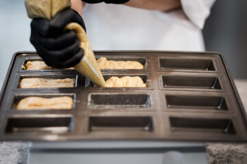 Baking preparation for financier by patisserie