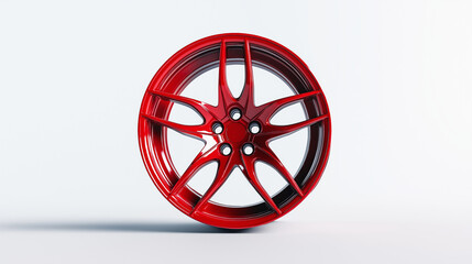 Obraz premium A red wheel rim displayed against a clean white background. 