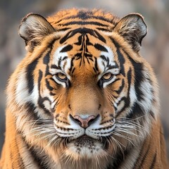 Fototapeta premium A angry tiger with his head slightly tilted with a scorn look in his eye portrait