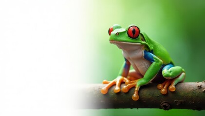 Obraz premium Green tree frog perched on white, vibrant colors, wet, nature photography